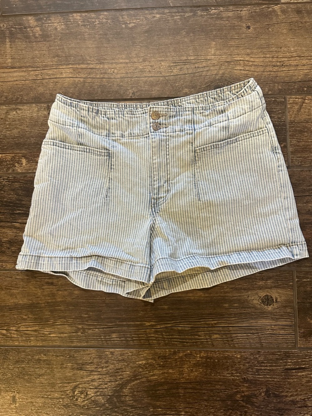 Maurices Light‎ Blue & White Striped Jean Shorts